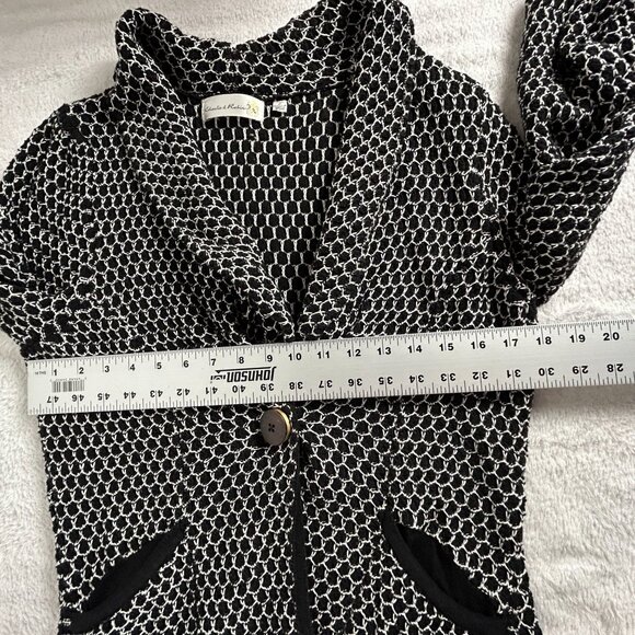 Charlie & Robin Womens Black & White Knitted Button Front Cardigan Sweater Large - Picture 7 of 8